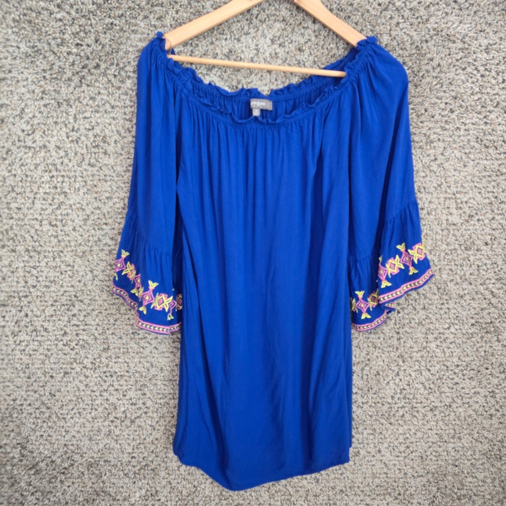 UMGEE Top Womens Medium Blue Off The‎ Shoulder Tunic Blouse Boho Casual Ladies